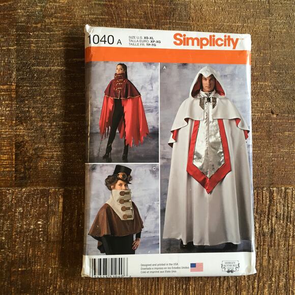Simplicity Sewing Pattern 1040 Assassins Creed Hood Cloak Cape XS-XL UNCUT - Picture 1 of 2